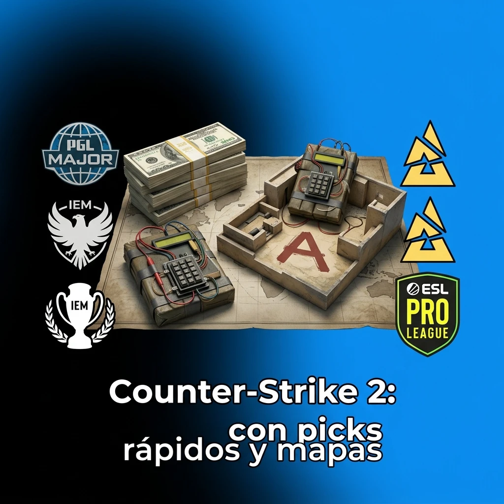 Jugadores de Counter-Strike 2 en mapa competitivo, rondas y economía; picks rápidos y apuestas en vivo de 1win en torneos top