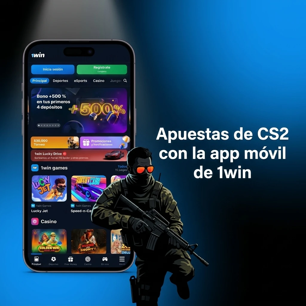 Apuestas de CS2 en la app móvil de 1win para Android y iOS, con prematch y live, depósito y retiro desde el celular