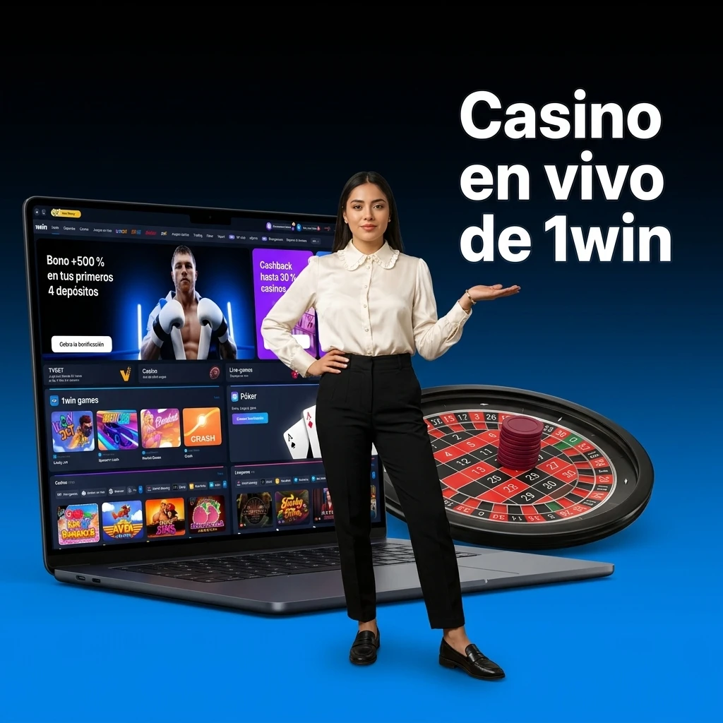 Mesa de casino en vivo 1win con crupier profesional, chat y juegos como ruleta, blackjack, baccarat, póker y game shows
